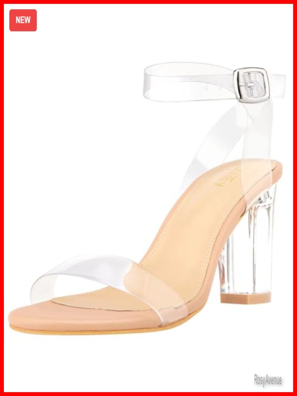 Women's Clear Chunky Block Heeled Sandals Ankle Strap 3.35 Inch High Heels
